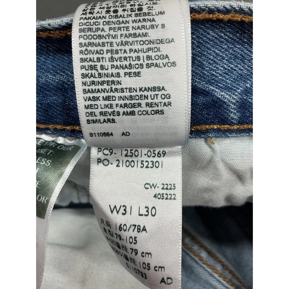 Levis 501 Jeans‎ Mens 31x30 Light Wash Blue Straight Button Fly Distressed Denim